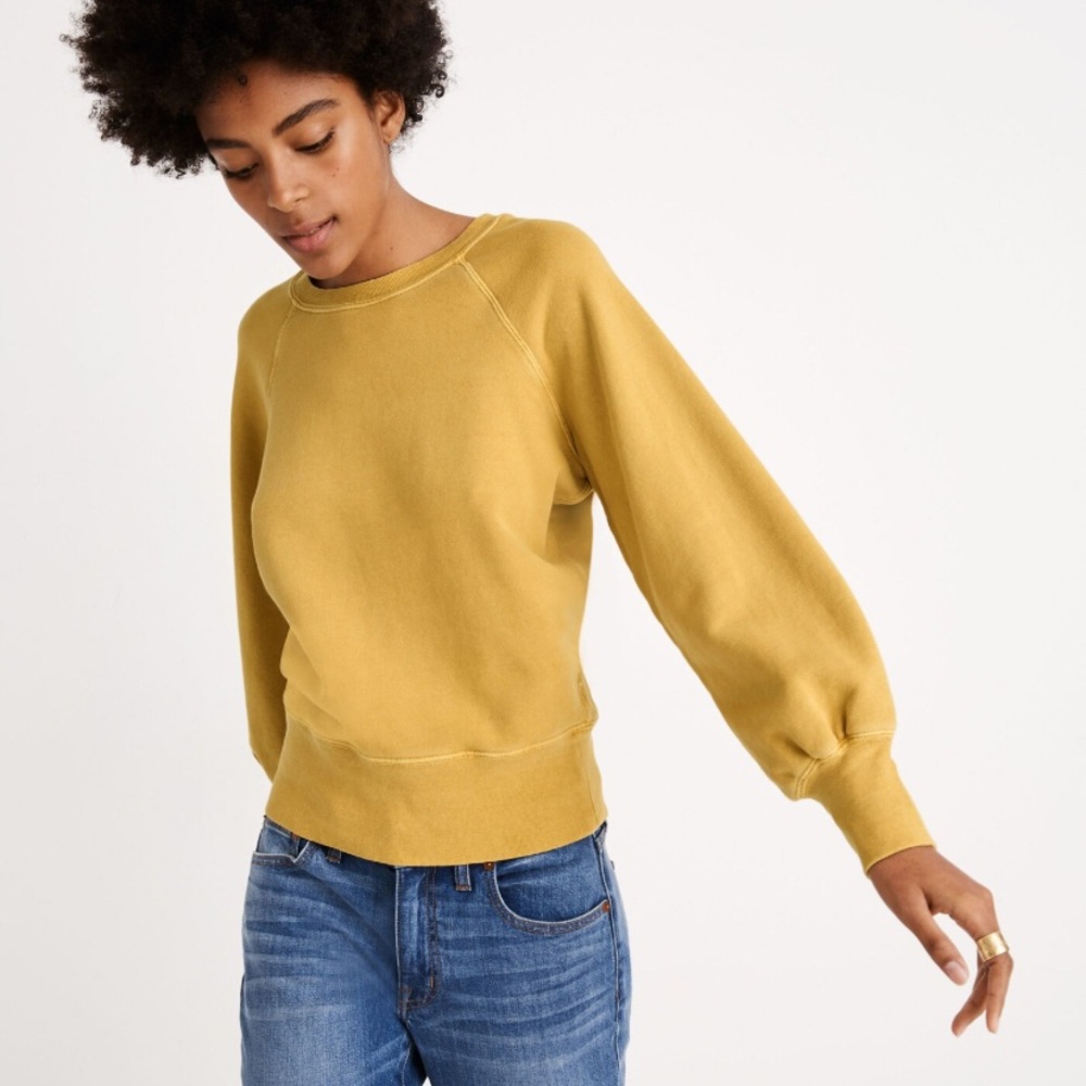 Rivet & Thread Garment-Dyed Raglan Balloon-Sleeve Sweatshirt — Size S